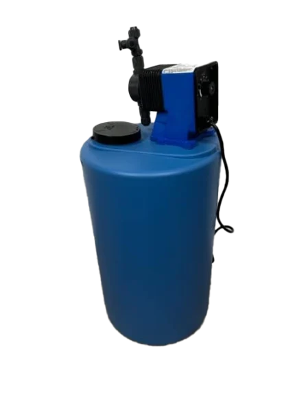 Injection System for Rust Prevention or Chlorine injection Kit – 15-Gallon Blue Tank + Pulsafeeder 6 GPD Metering Pump - 115VAC
